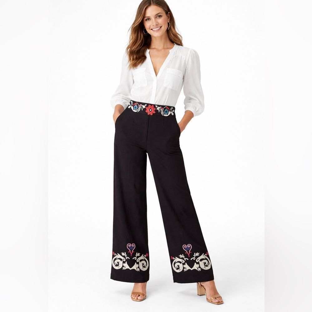 NWT Carolina K Paloma Embroidered Boho Wide-Leg Pants